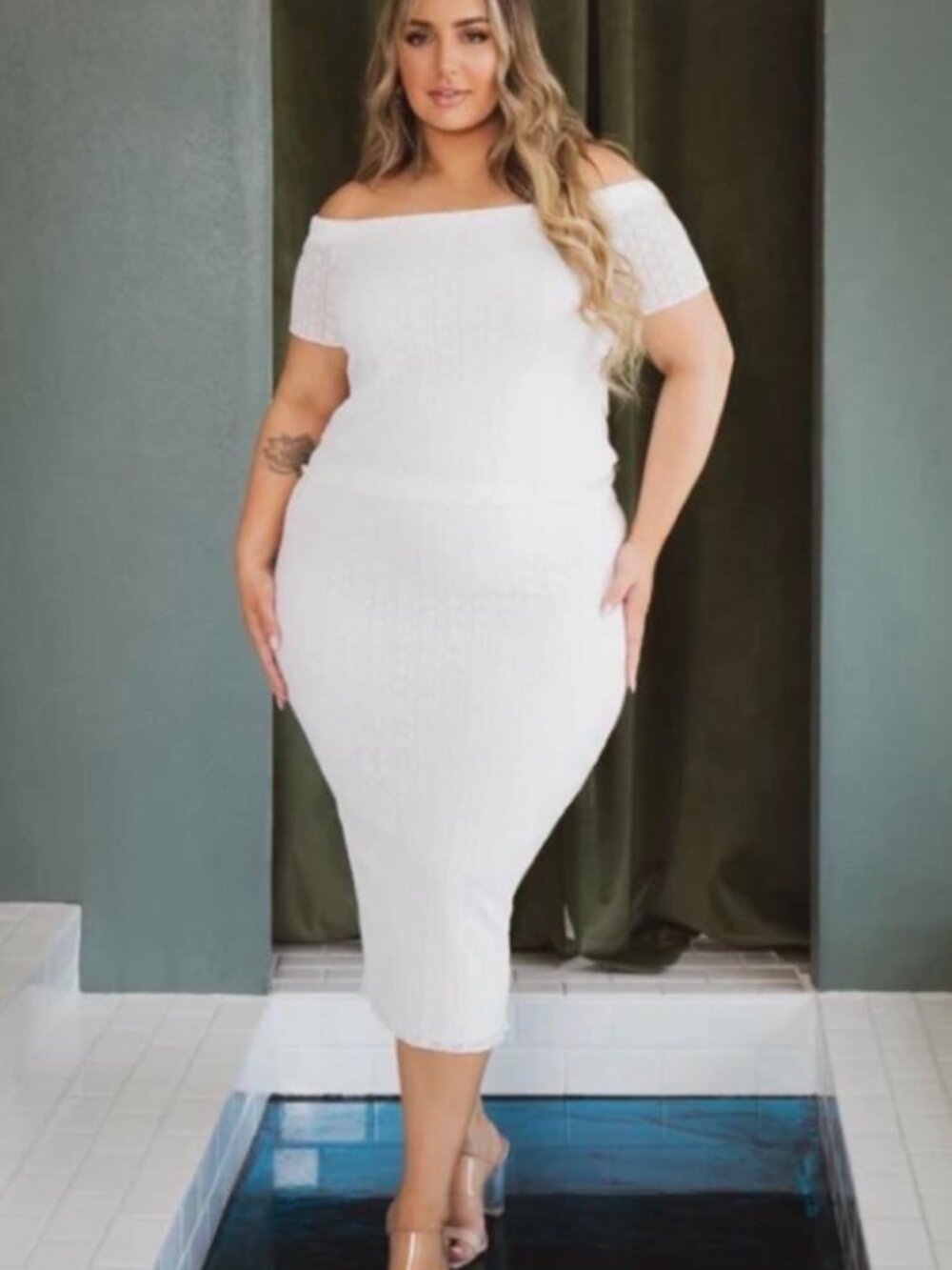 Curvy Sense Arielle Lace Knit Midi Skirt – White | 2X